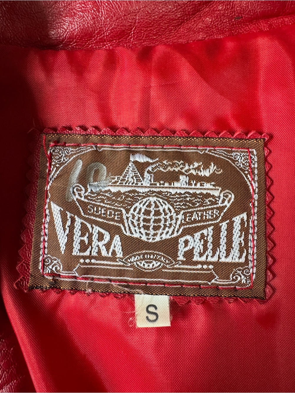 Vintage Vera Pelle Red Genuine Leather Blazer Jacket Italian Size S - Picture 3 of 8